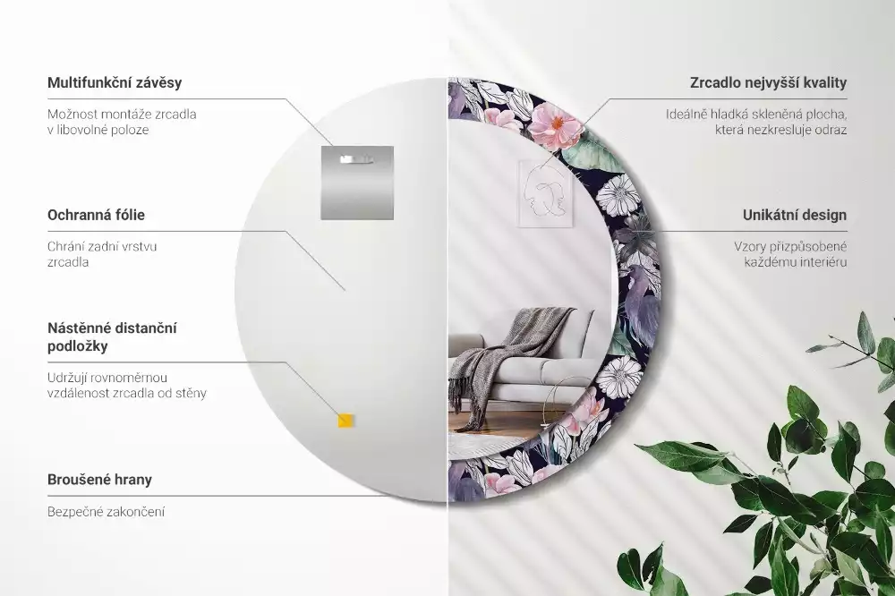 Miroir rond avec décoration Hérons
