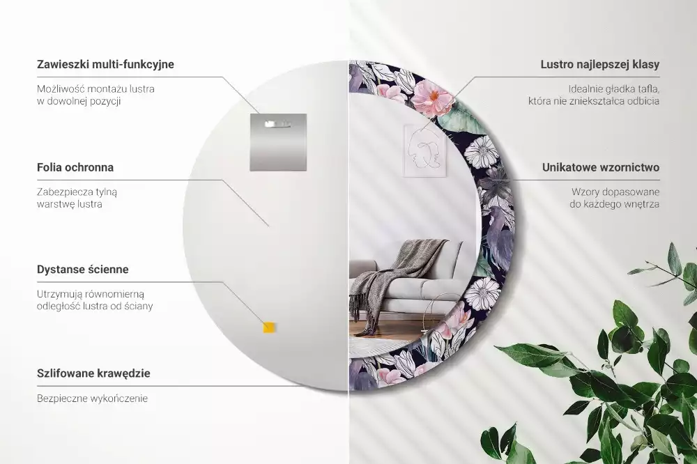 Miroir rond avec décoration Hérons