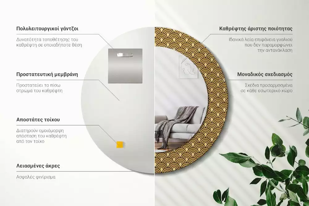 Miroir rond imprimé Motif rétro