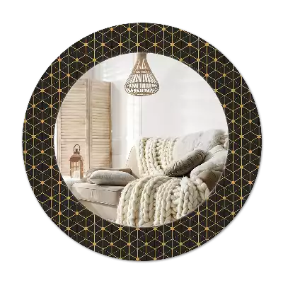 Miroir rond cadre avec impression Hexagones géométriques