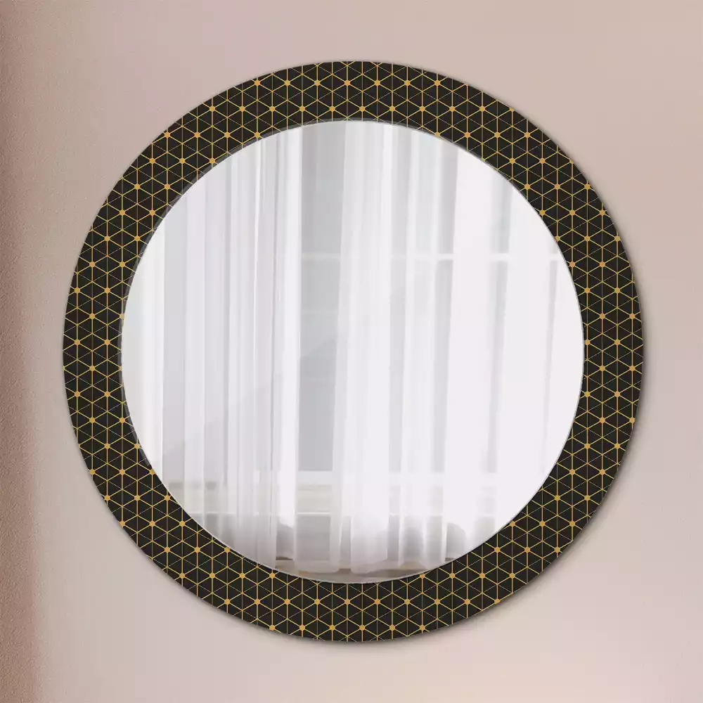 Miroir rond cadre avec impression Hexagones géométriques