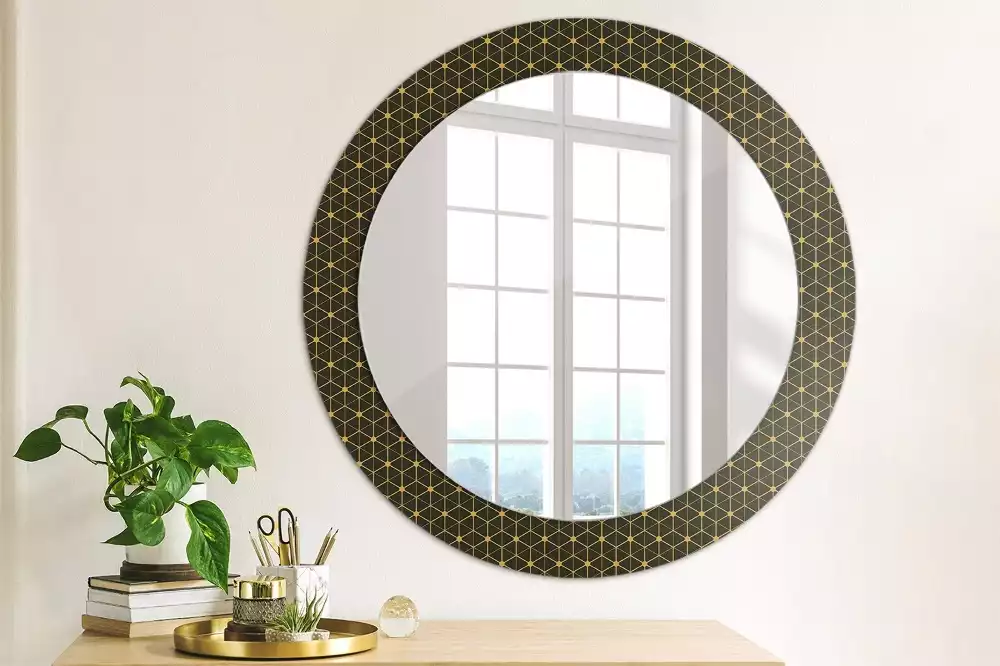 Miroir rond cadre avec impression Hexagones géométriques