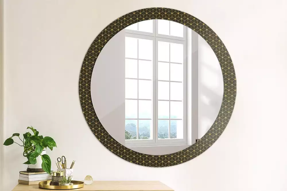 Miroir rond cadre avec impression Hexagones géométriques