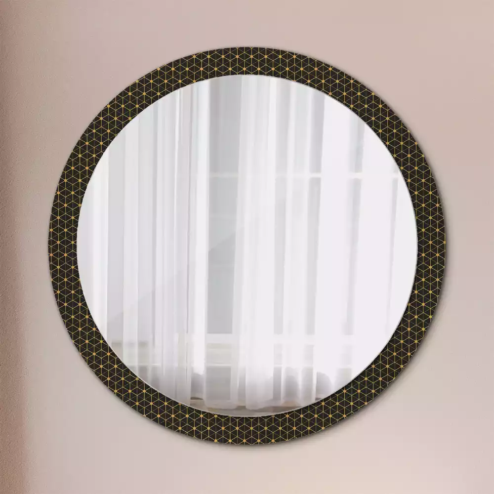 Miroir rond cadre avec impression Hexagones géométriques