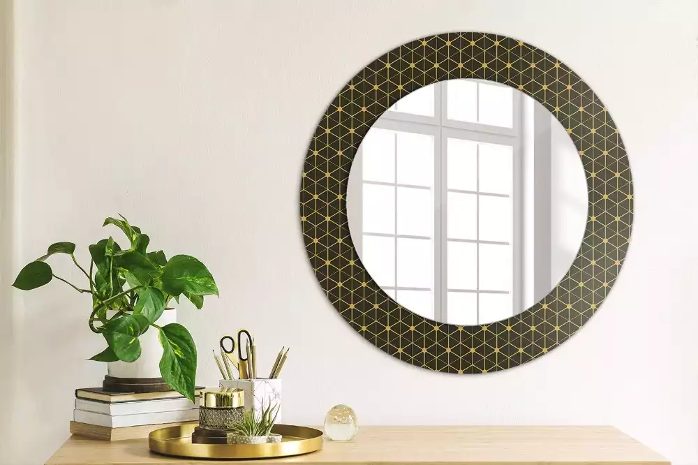 Miroir rond cadre avec impression Hexagones géométriques
