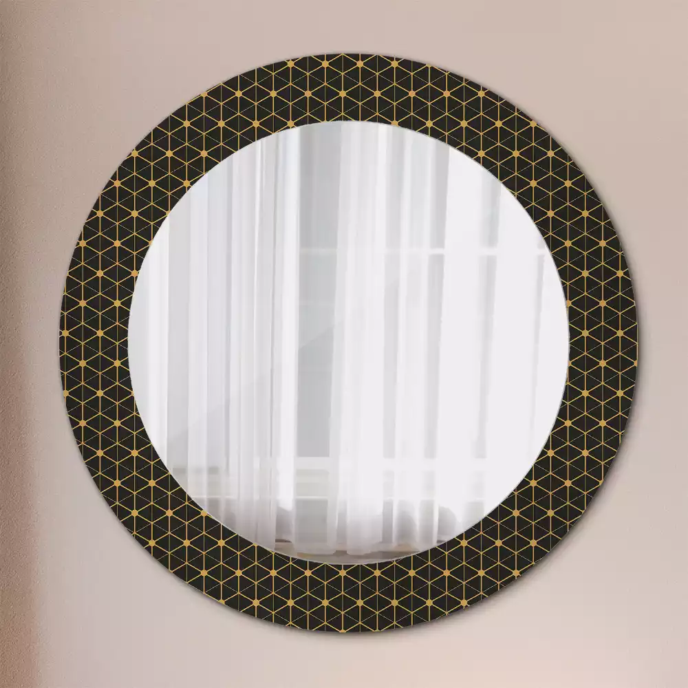Miroir rond cadre avec impression Hexagones géométriques