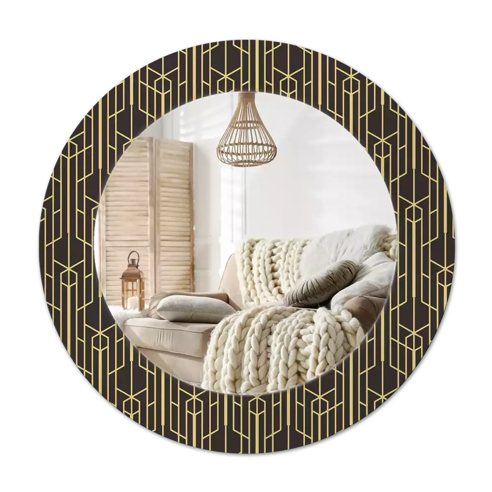 Miroir rond cadre avec impression Géométrie vintage
