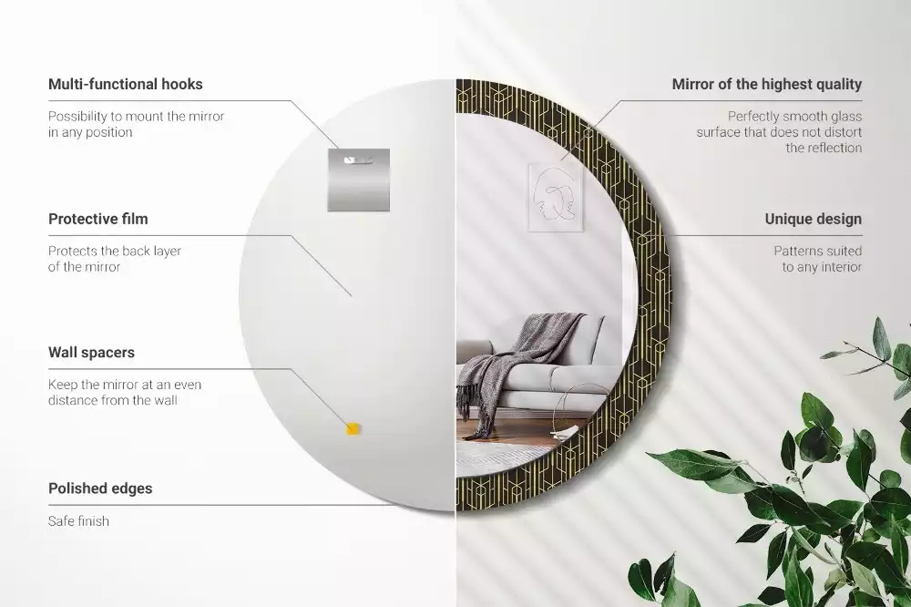 Miroir rond cadre avec impression Géométrie vintage