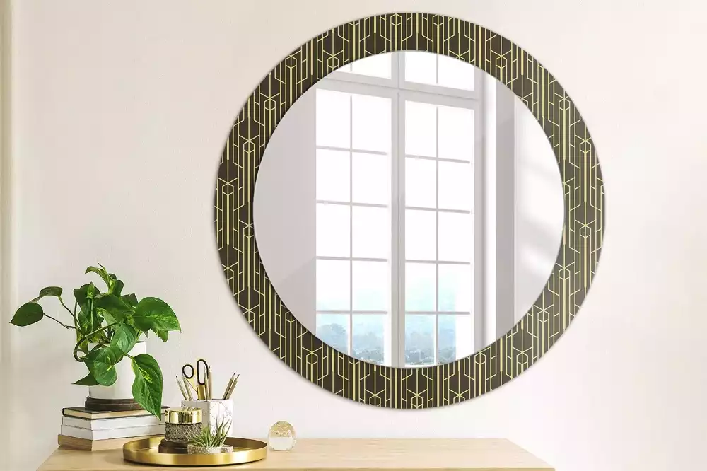 Miroir rond cadre avec impression Géométrie vintage