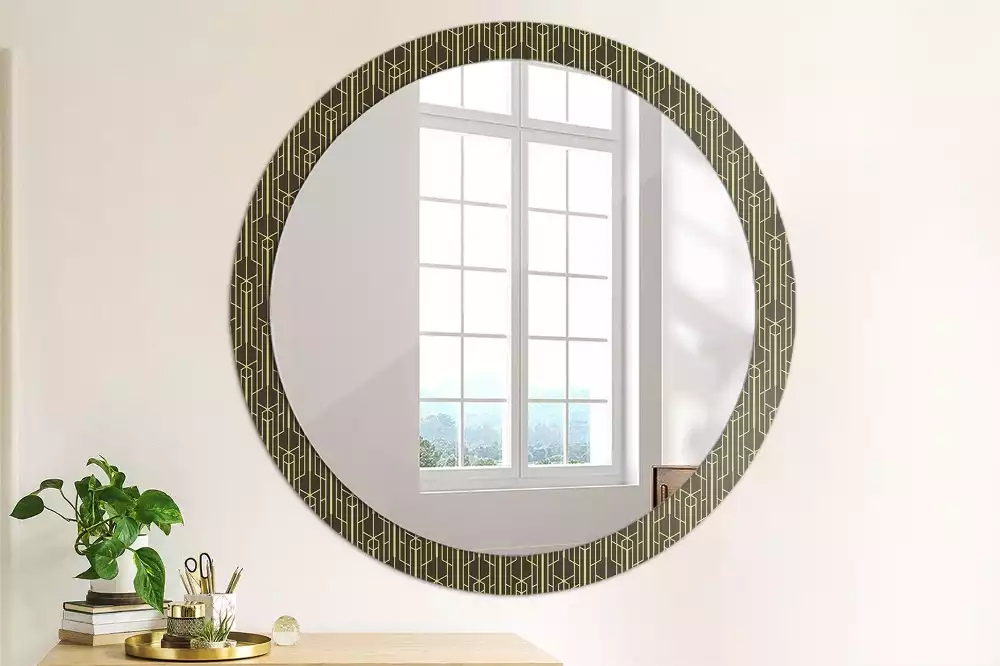 Miroir rond cadre avec impression Géométrie vintage
