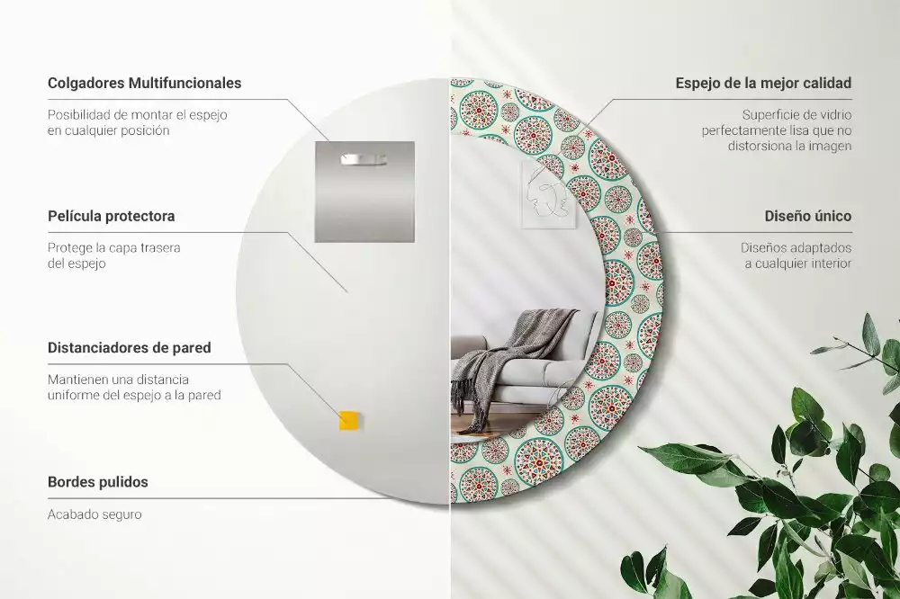 Miroir rond imprimé Motif boho