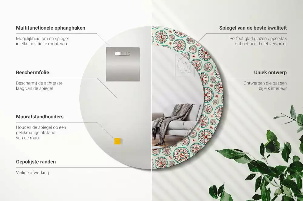 Miroir rond imprimé Motif boho