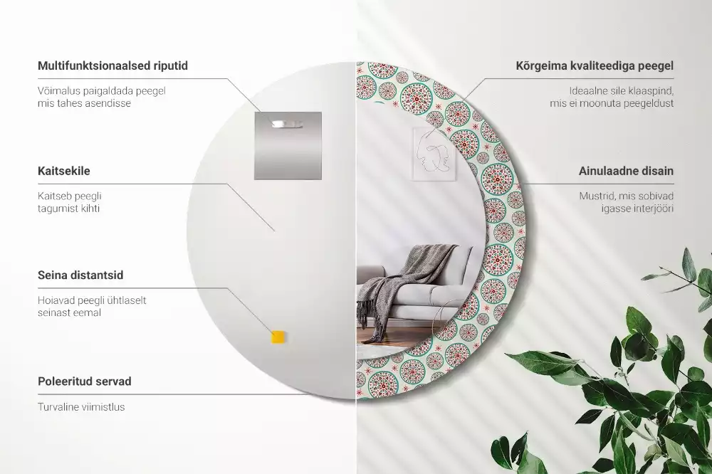 Miroir rond imprimé Motif boho