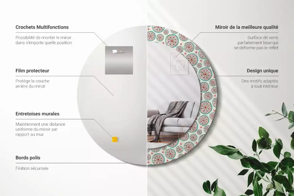 Miroir rond imprimé Motif boho