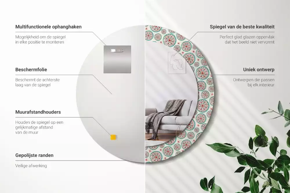 Miroir rond imprimé Motif boho