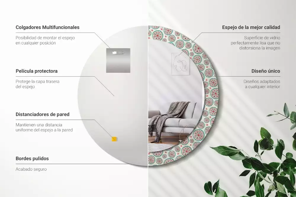 Miroir rond imprimé Motif boho