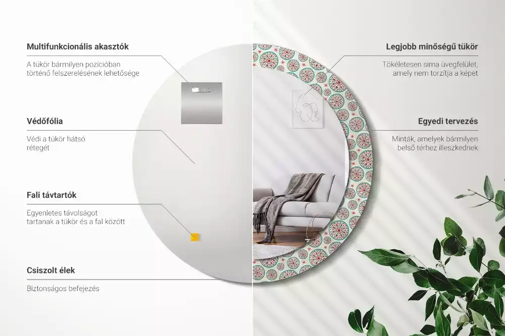 Miroir rond imprimé Motif boho