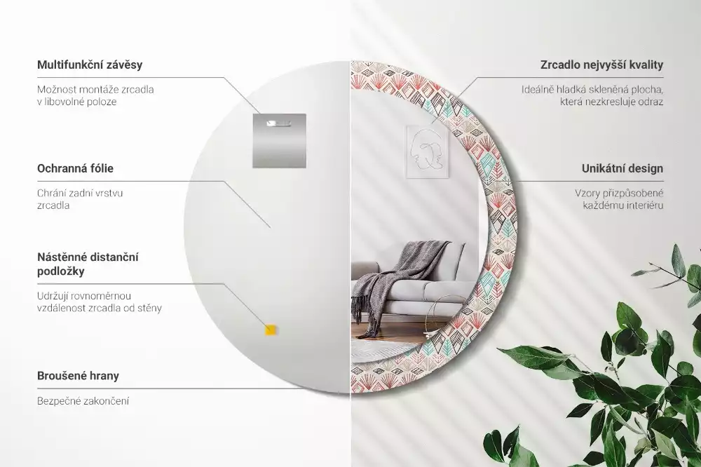 Miroir rond avec décoration Motif ethnique