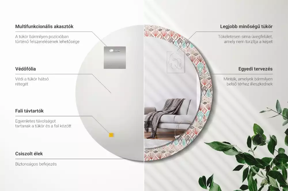 Miroir rond avec décoration Motif ethnique