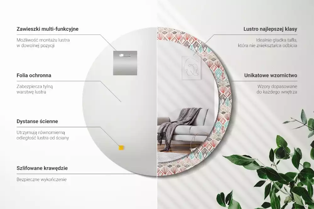 Miroir rond avec décoration Motif ethnique