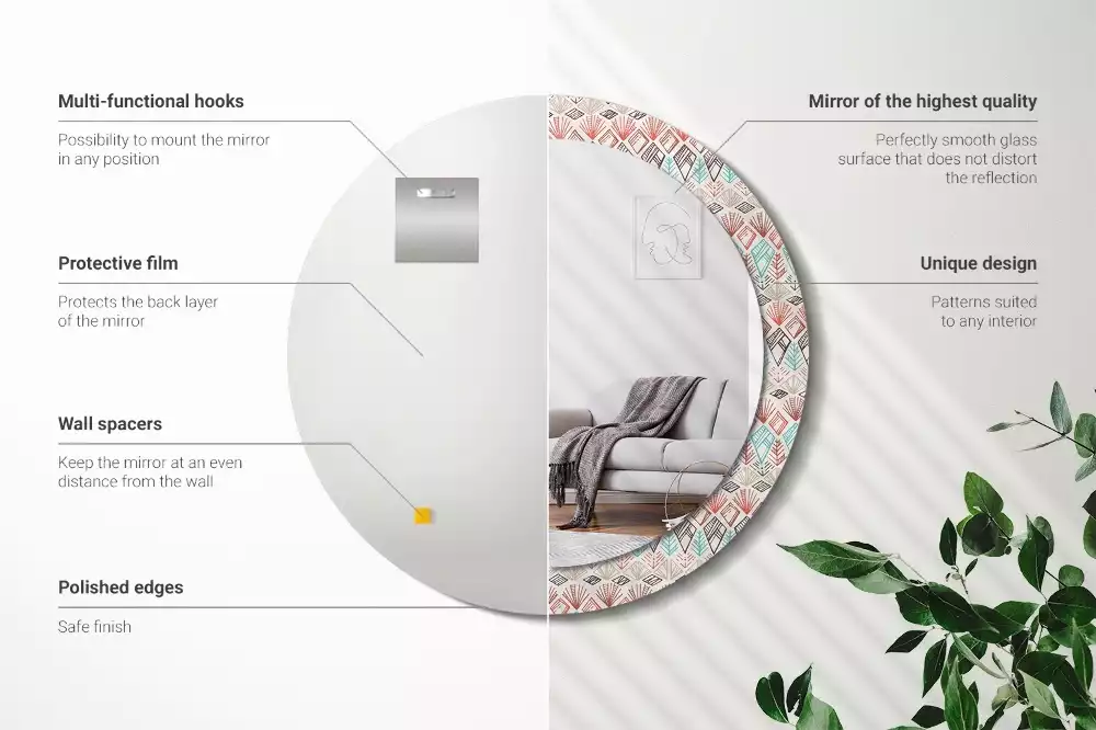 Miroir rond avec décoration Motif ethnique