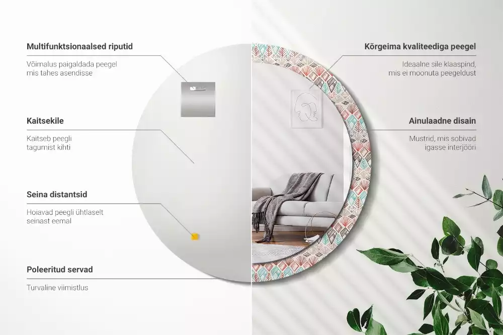 Miroir rond avec décoration Motif ethnique