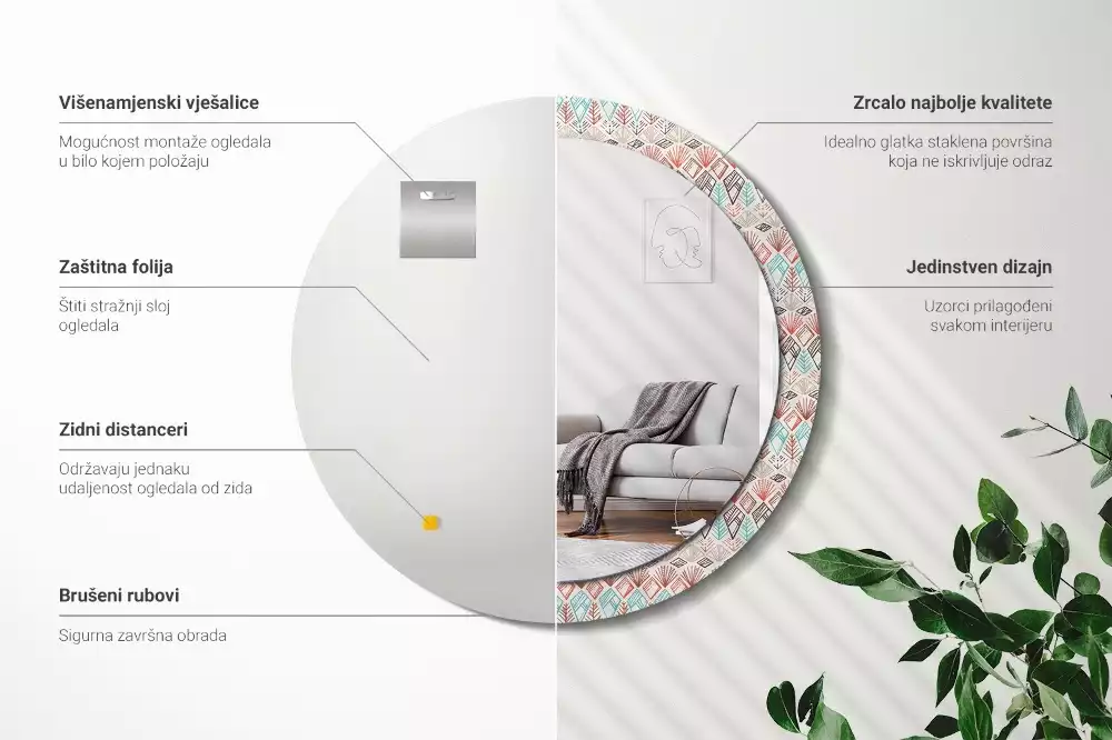 Miroir rond avec décoration Motif ethnique