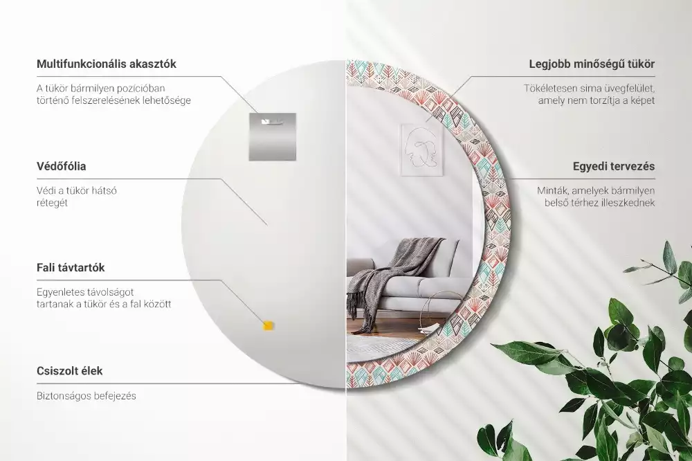 Miroir rond avec décoration Motif ethnique