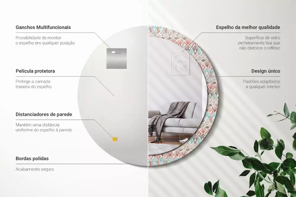 Miroir rond avec décoration Motif ethnique