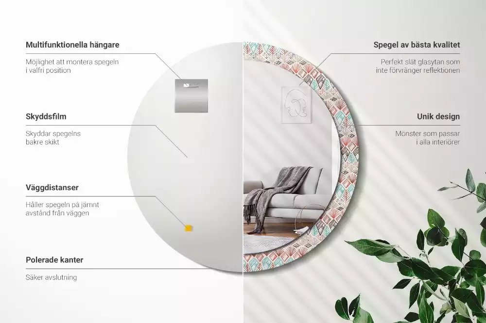 Miroir rond avec décoration Motif ethnique