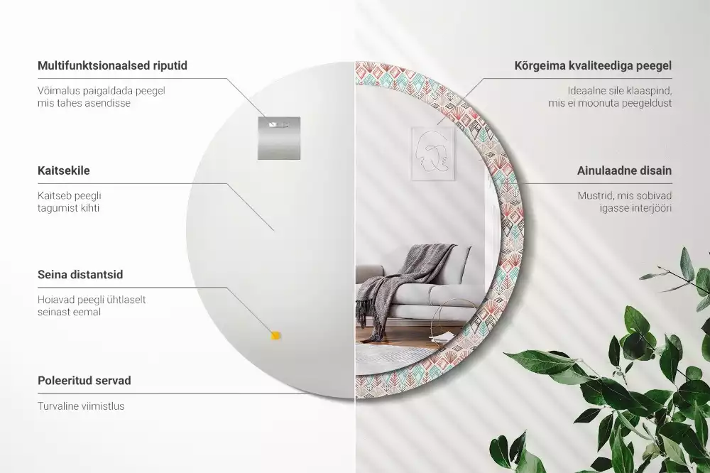 Miroir rond avec décoration Motif ethnique