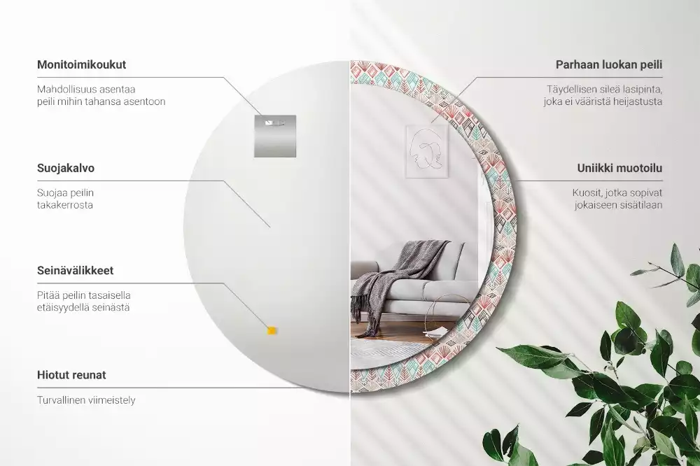 Miroir rond avec décoration Motif ethnique