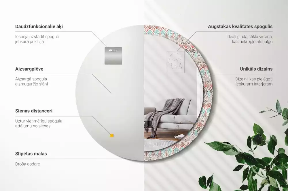 Miroir rond avec décoration Motif ethnique