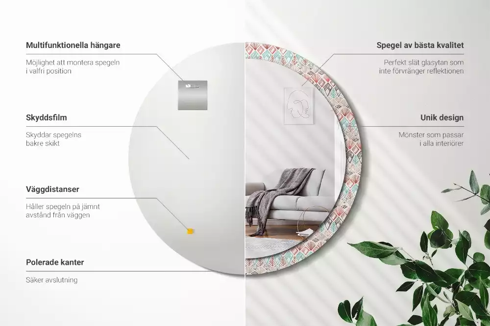 Miroir rond avec décoration Motif ethnique