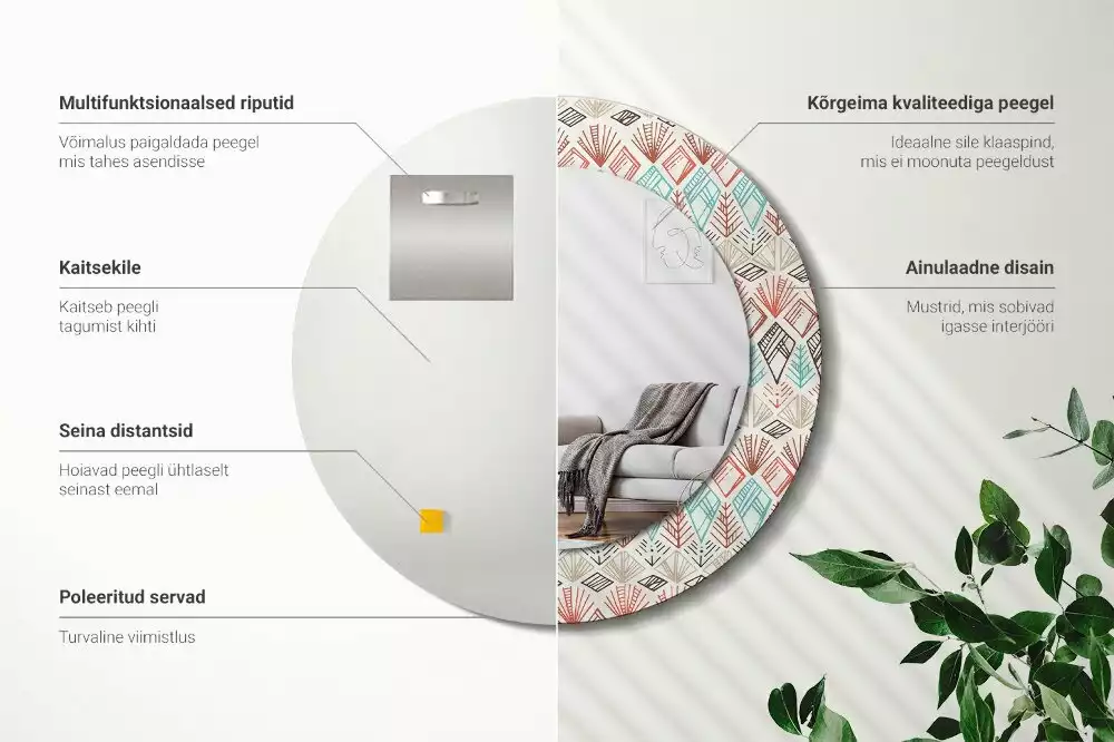 Miroir rond avec décoration Motif ethnique