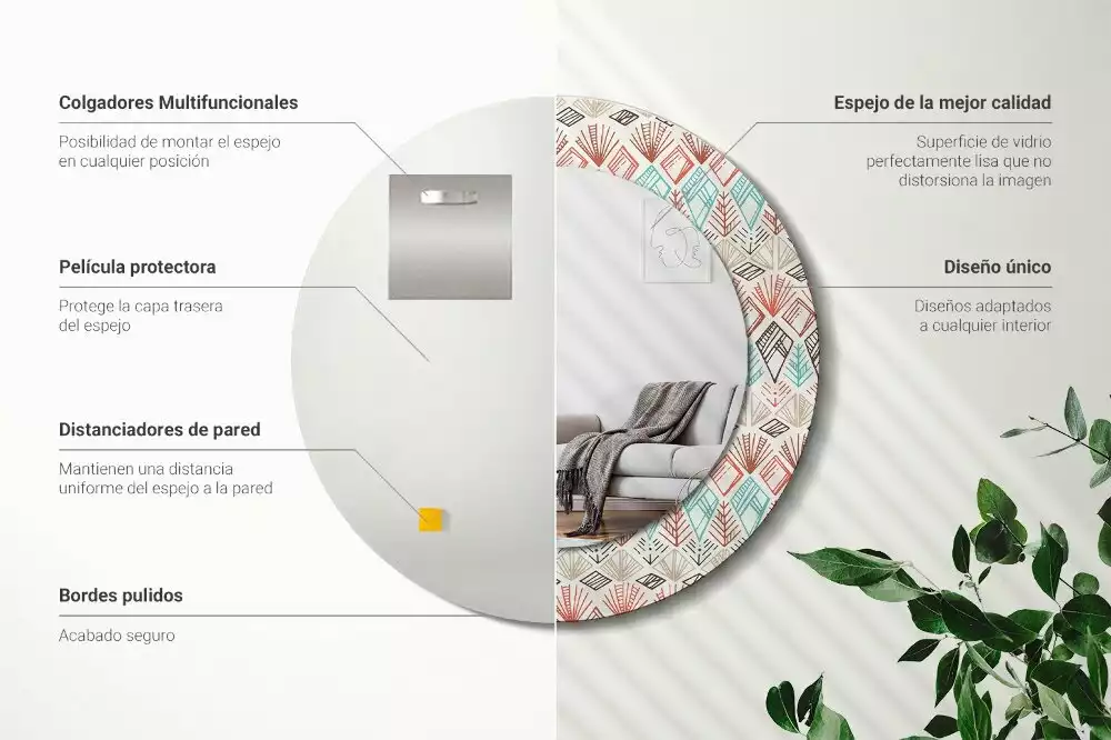 Miroir rond avec décoration Motif ethnique