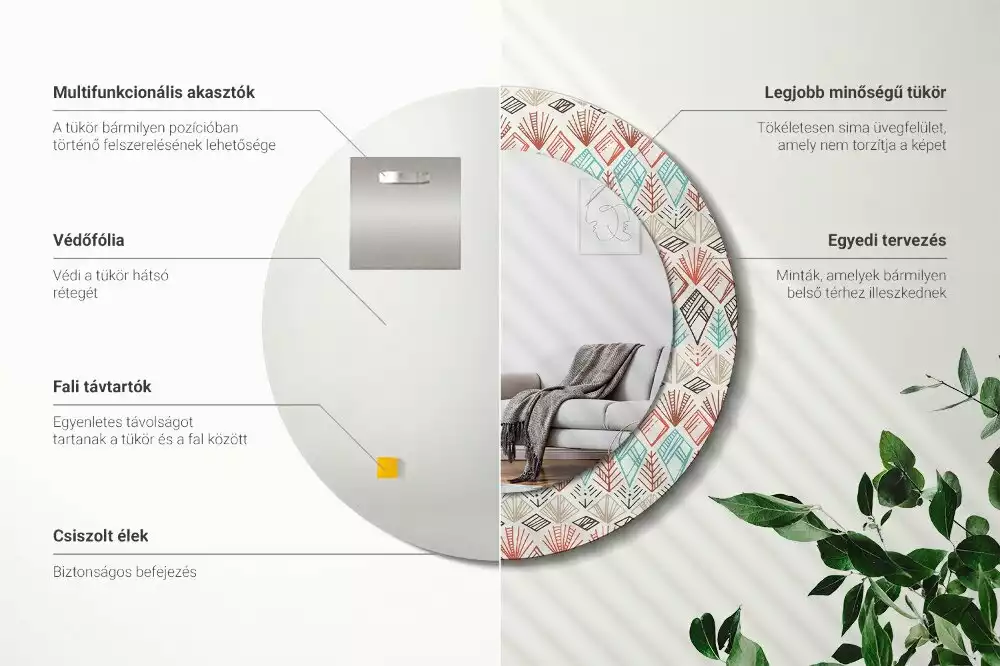 Miroir rond avec décoration Motif ethnique