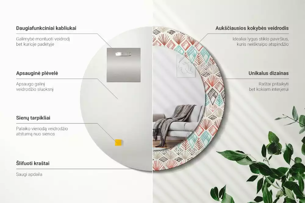 Miroir rond avec décoration Motif ethnique