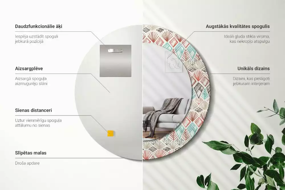 Miroir rond avec décoration Motif ethnique