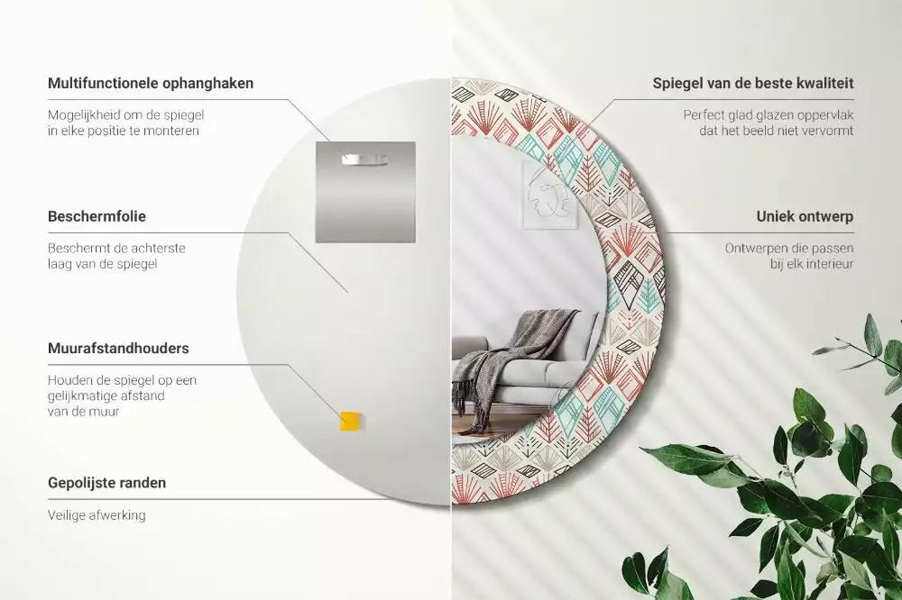 Miroir rond avec décoration Motif ethnique