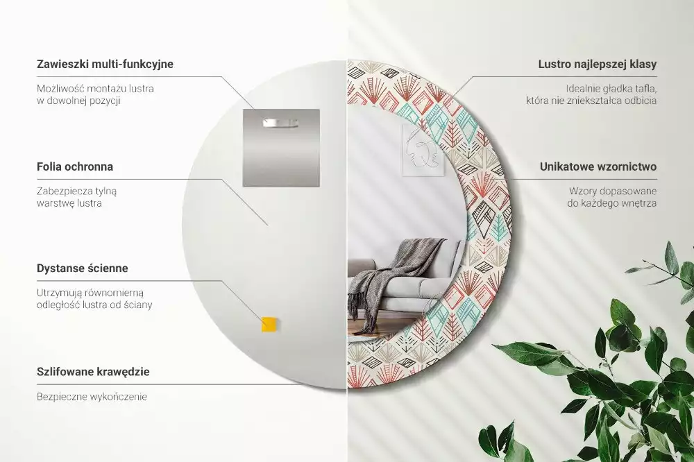 Miroir rond avec décoration Motif ethnique