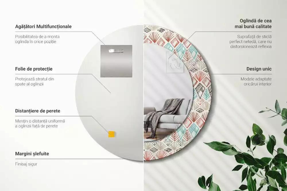 Miroir rond avec décoration Motif ethnique