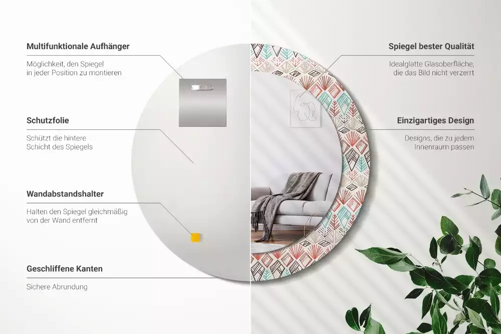 Miroir rond avec décoration Motif ethnique