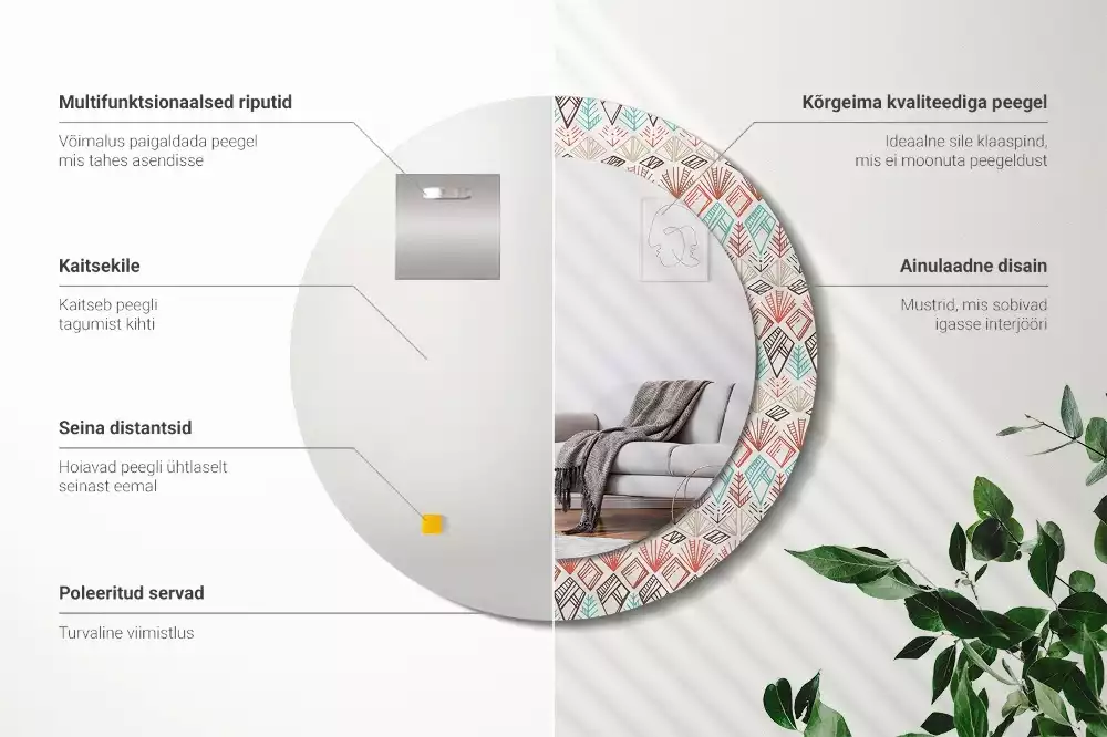 Miroir rond avec décoration Motif ethnique