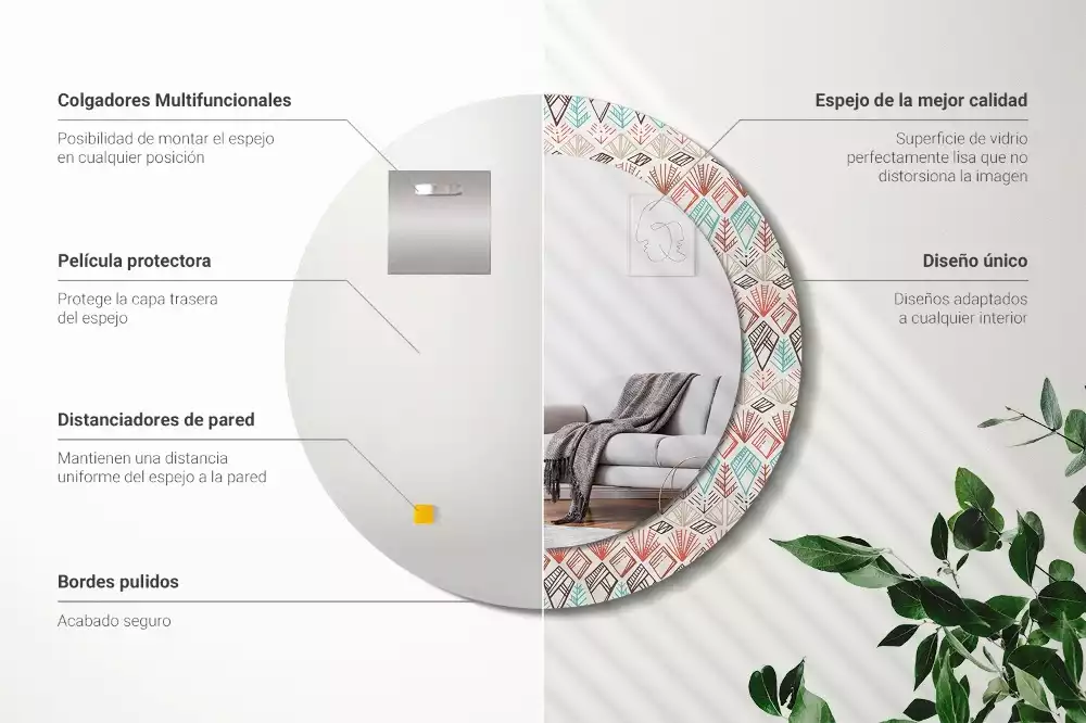 Miroir rond avec décoration Motif ethnique