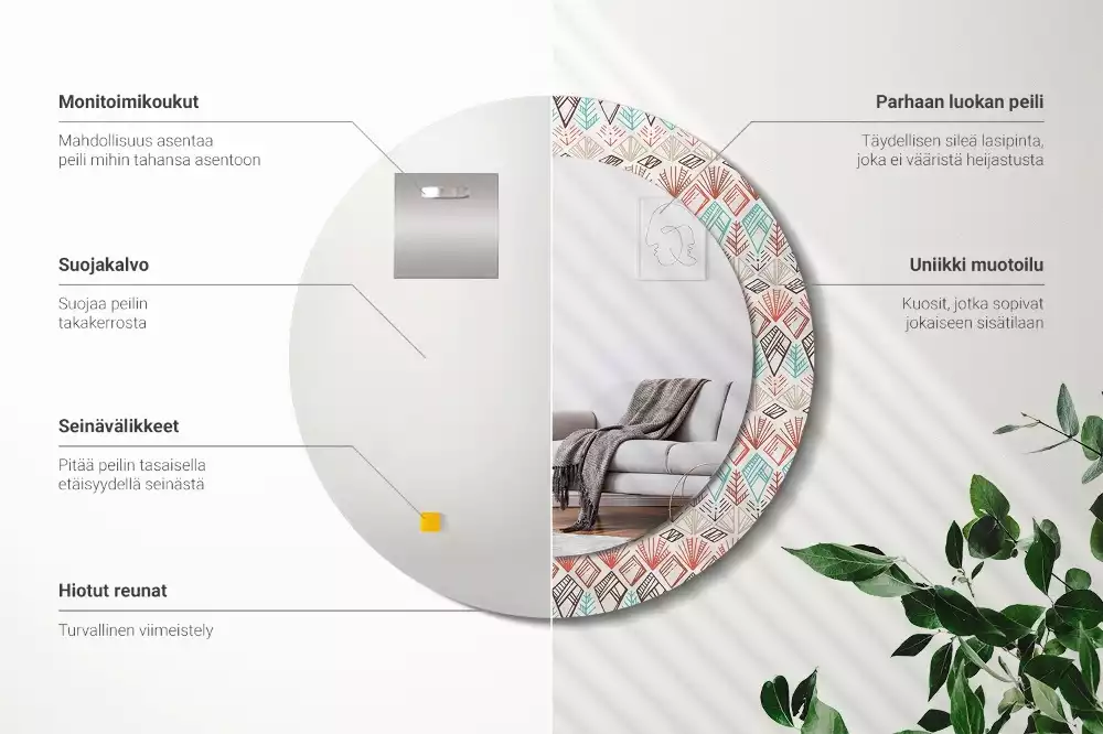 Miroir rond avec décoration Motif ethnique