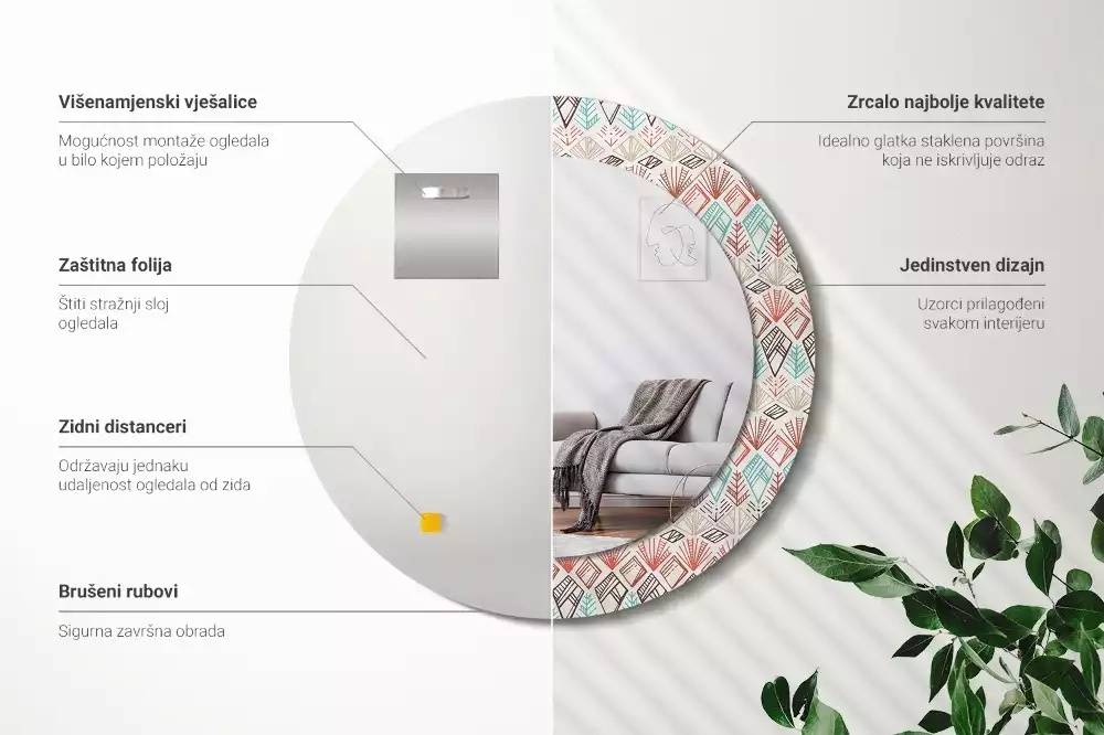 Miroir rond avec décoration Motif ethnique