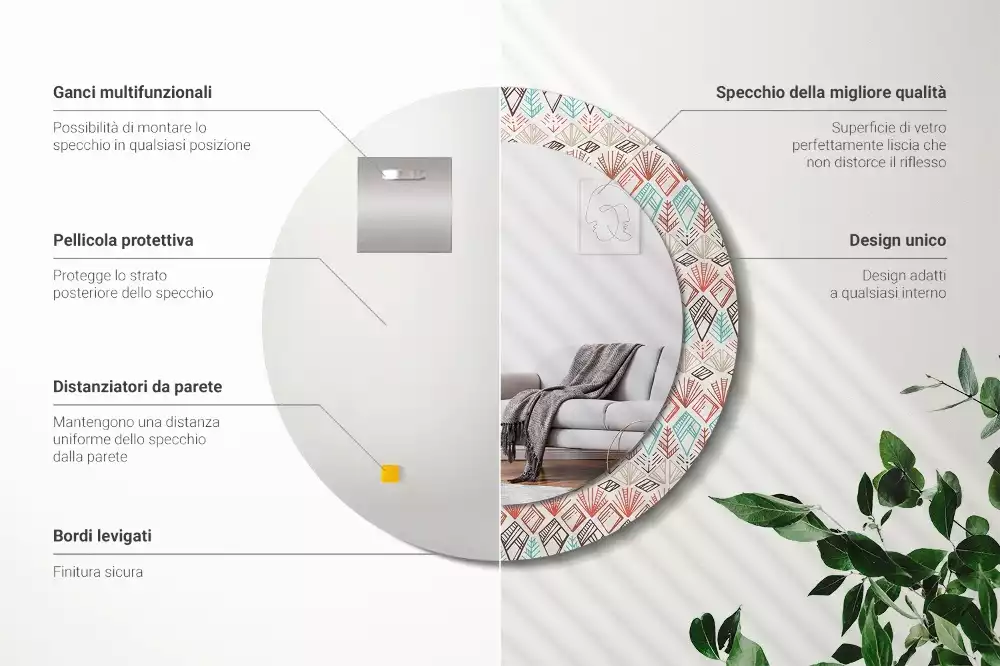 Miroir rond avec décoration Motif ethnique