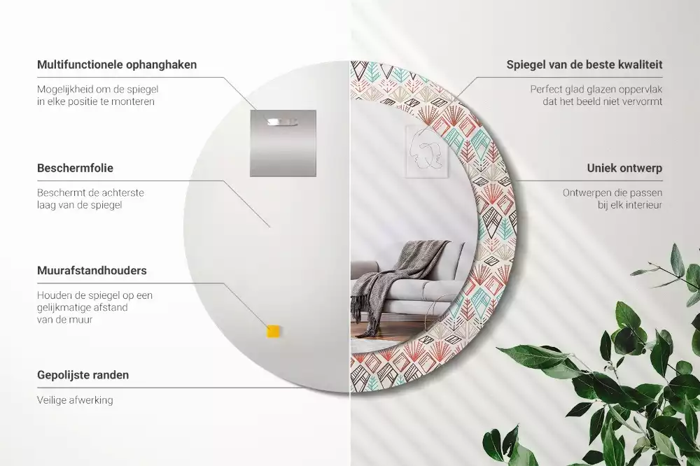 Miroir rond avec décoration Motif ethnique