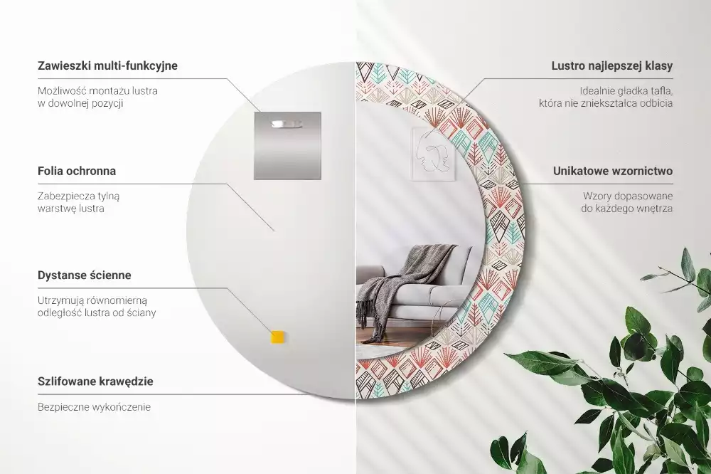 Miroir rond avec décoration Motif ethnique